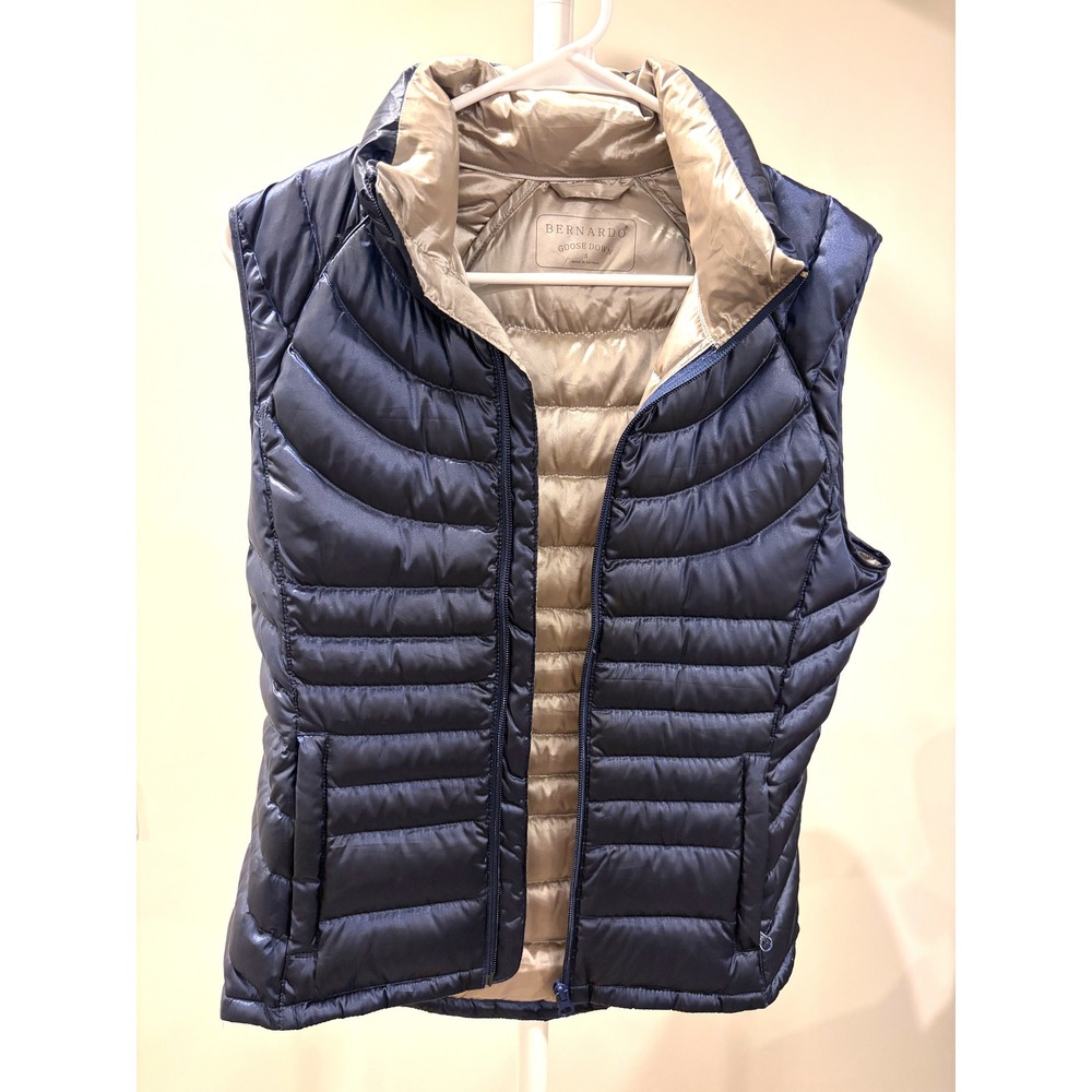 Bernardo Metallic Navy Goose Down Puffer Vest Women S Gorpcore Utlility Quilted - Picture 2 of 6